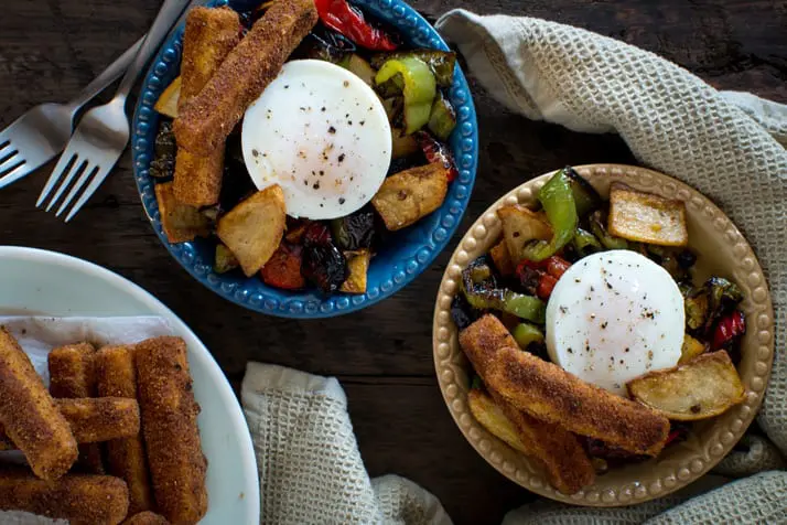 Polenta-fries-eggs-and-pepper-stir-fry
