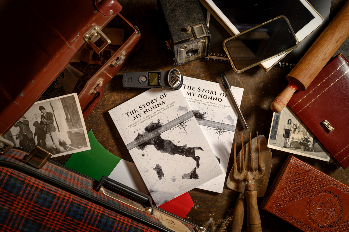 old photos, memoirs, and gear to record family stories