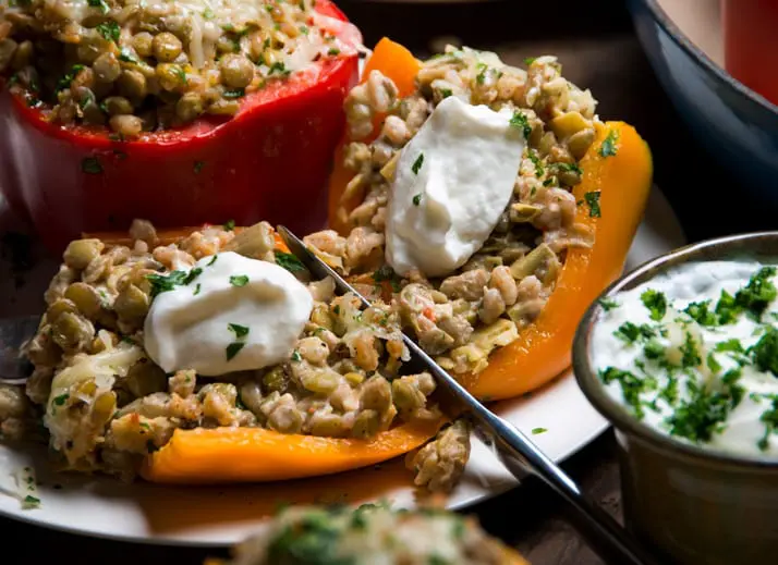 lentil-and-farro-stuffed-peppers-with-cheese