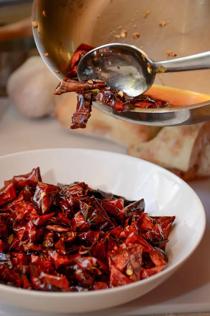 rehydrating-hot-peppers-in-olive-oil